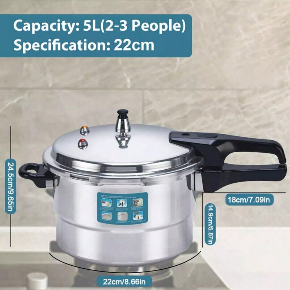 5 Litre Aluminum Pressure Cooker With Dual Handle Kitchen Catering Cookware For Home Restaurant Heavy Duty Pot Induction Gas Stove