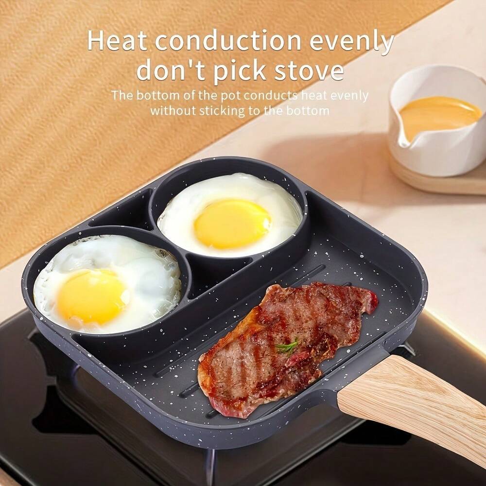 Non Stick Pancake Pan With 3 Cups Egg Frying Pan Breakfast Cookware For Gas Stove Induction Cooker Durable Kitchen Utensils Daily Use