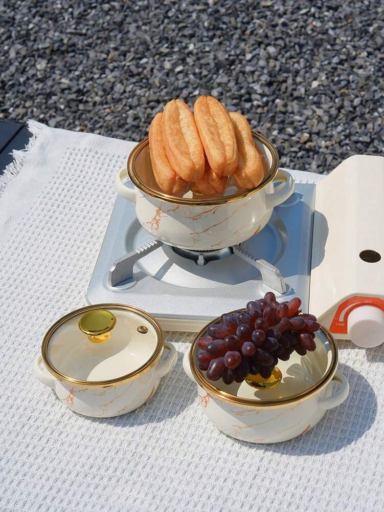 Marble Texture Enamel Soup Pot With Silver Edge Stew Pot Thick Base Energy Saving Safe Acid Alkali Resistant Cookware For Gas Induction