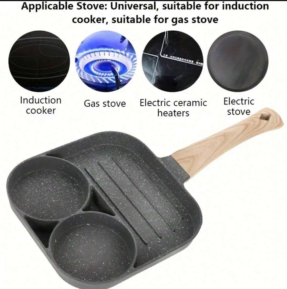 Non Stick Pancake Pan With 3 Cups Egg Frying Pan Breakfast Cookware For Gas Stove Induction Cooker Durable Kitchen Utensils Daily Use
