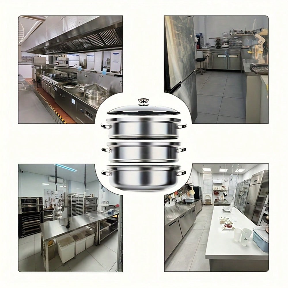 3 Tier Stainless Steel Steamer Pot Set With Lids Multifunction Stockpot Super Thick Steaming Cookware For Vegetables Kitchen Restaurant