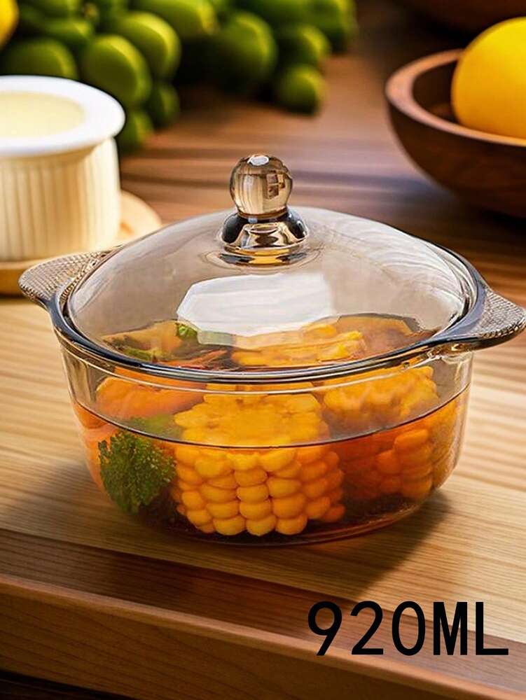 Tea Color Double Ear Glass Soup Pot With Lid Creative Nordic Style Salad Bowl Microwave Safe Ramen Fruit Bowl Elegant Kitchen Cookware