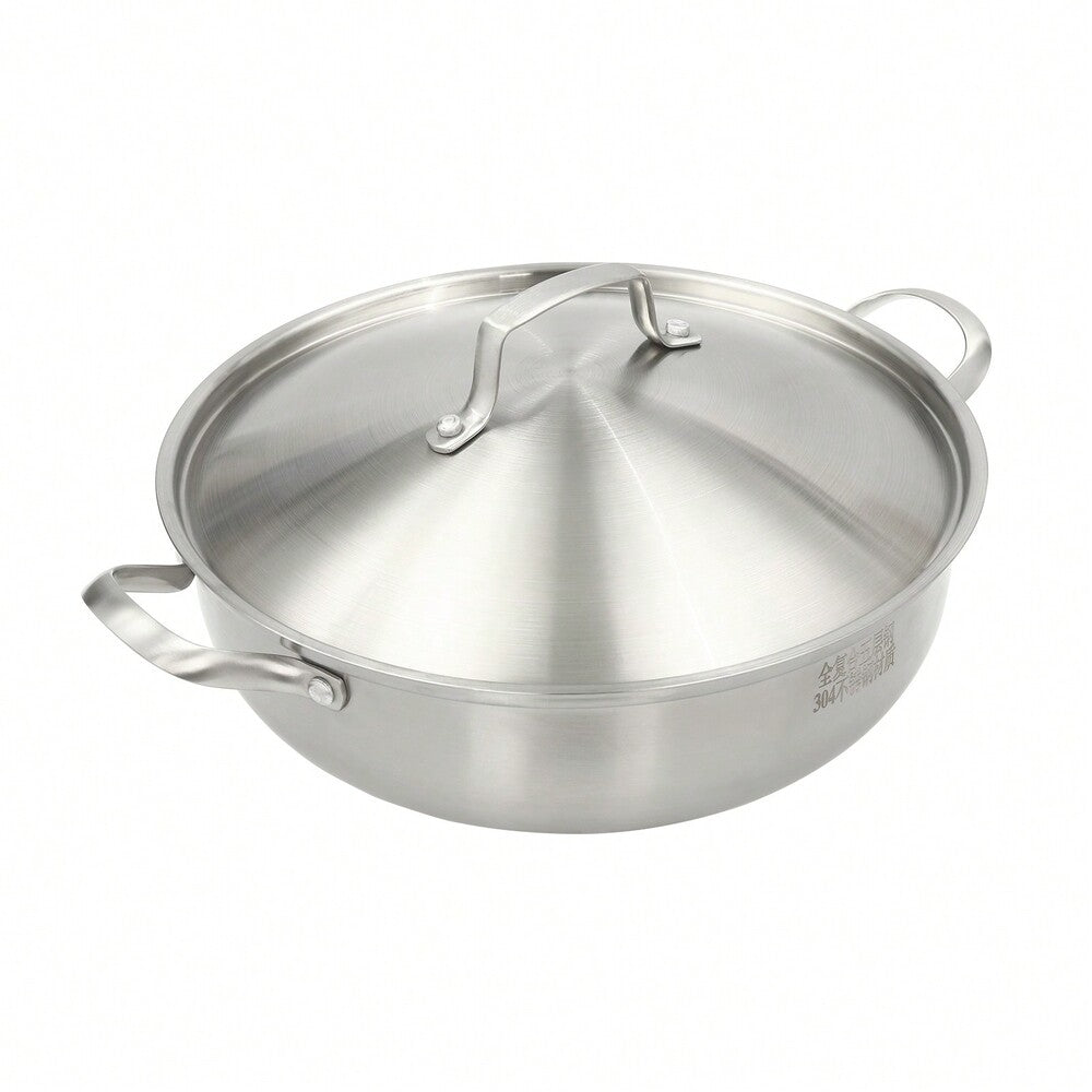 26cm Stainless Steel Cooking Pot Non Stick Induction Hot Pot Heavy Duty Soup Stew Pan With Lid Durable Kitchen Cookware For Daily Use