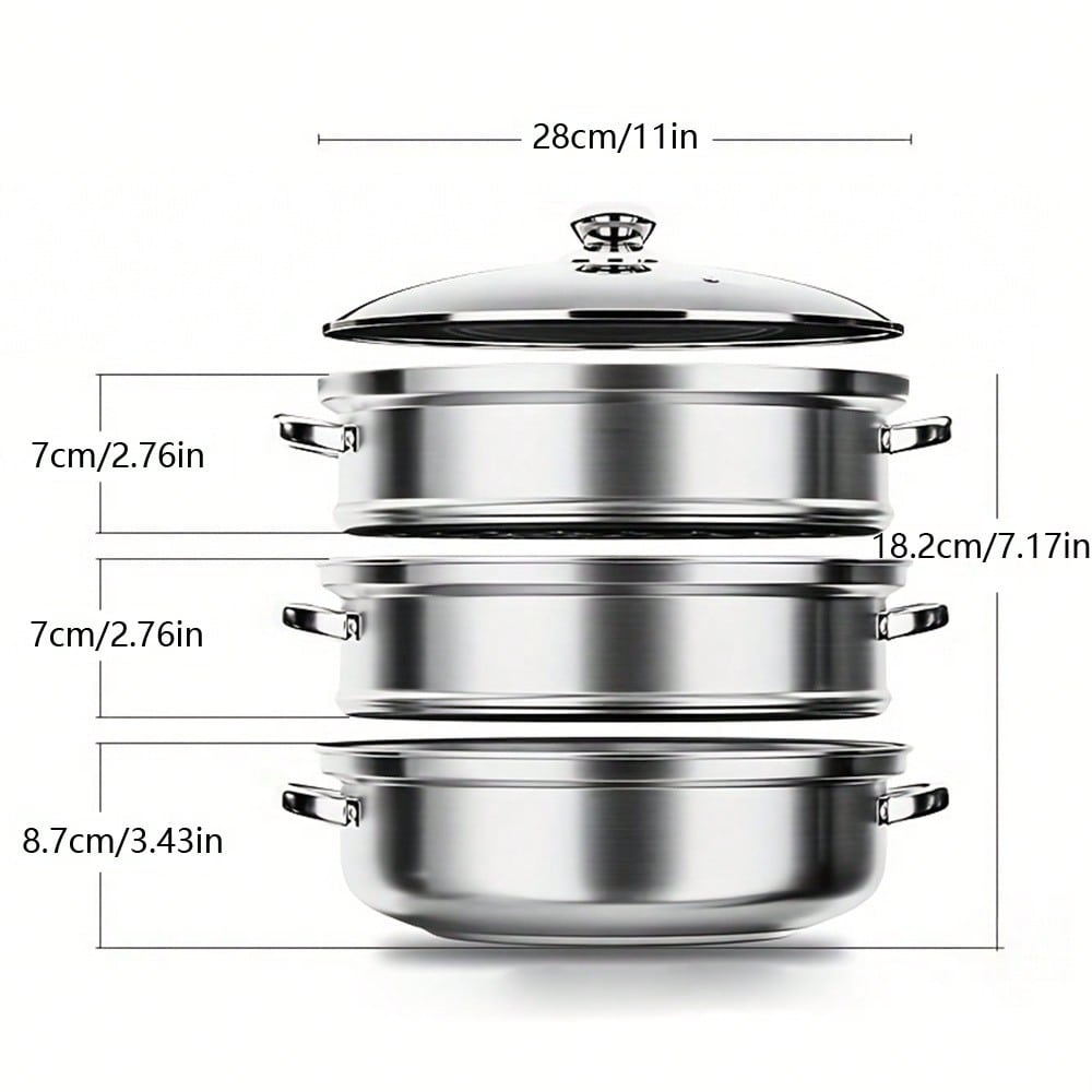 3 Tier Stainless Steel Steamer Pot Set With Lids Multifunction Stockpot Super Thick Steaming Cookware For Vegetables Kitchen Restaurant