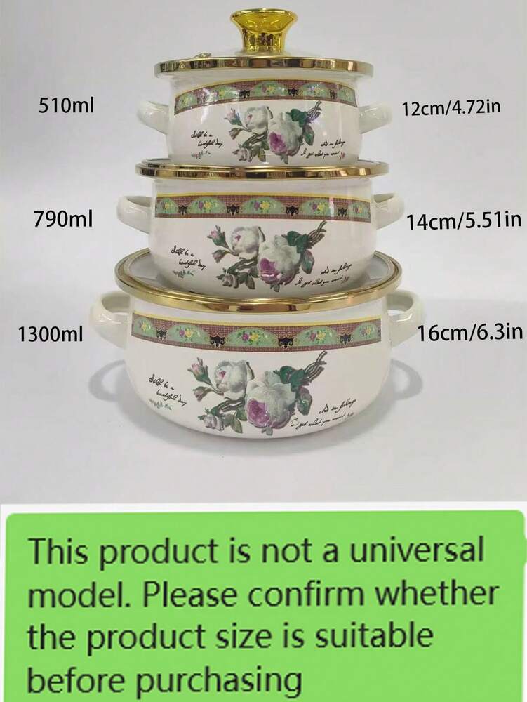 3pcs Enamel Cookware Set Enamel Soup Pot Milk Pot With Gold Rim Mini Hot Pot Enamel Bowl Ramen Pot For Gas Stove Induction Cooktop
