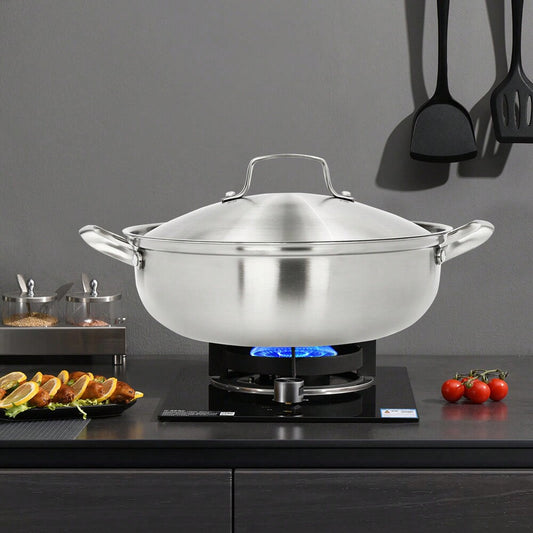26cm Stainless Steel Cooking Pot Non Stick Induction Hot Pot Heavy Duty Soup Stew Pan With Lid Durable Kitchen Cookware For Daily Use