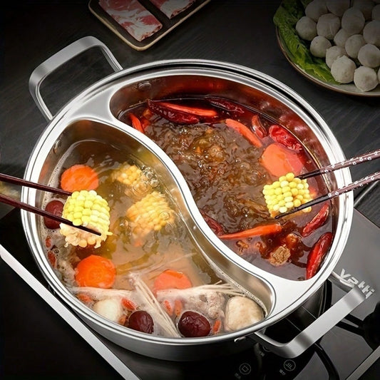 32cm Dual Flavor Stainless Steel Hot Pot With Lid Thickened Design Induction Compatible Household Soup Pot For Kitchen Cooking Tool