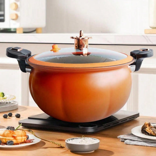 Large Capacity Pumpkin Shaped Cooking Pot Non Stick Micro Pressure Soup Stew Pot Heat Resistant Kitchen Cookware Induction Gas Stove