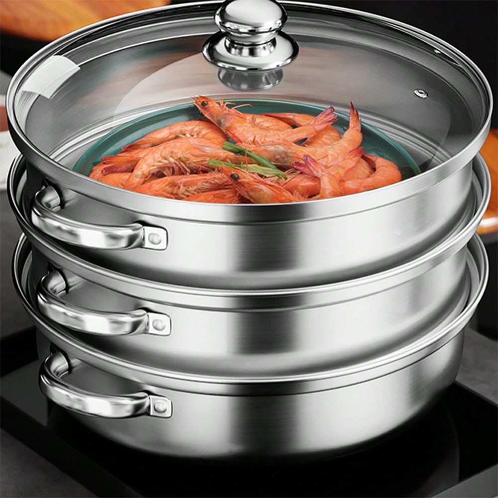 3 Tier Stainless Steel Steamer Pot Set With Lids Multifunction Stockpot Super Thick Steaming Cookware For Vegetables Kitchen Restaurant