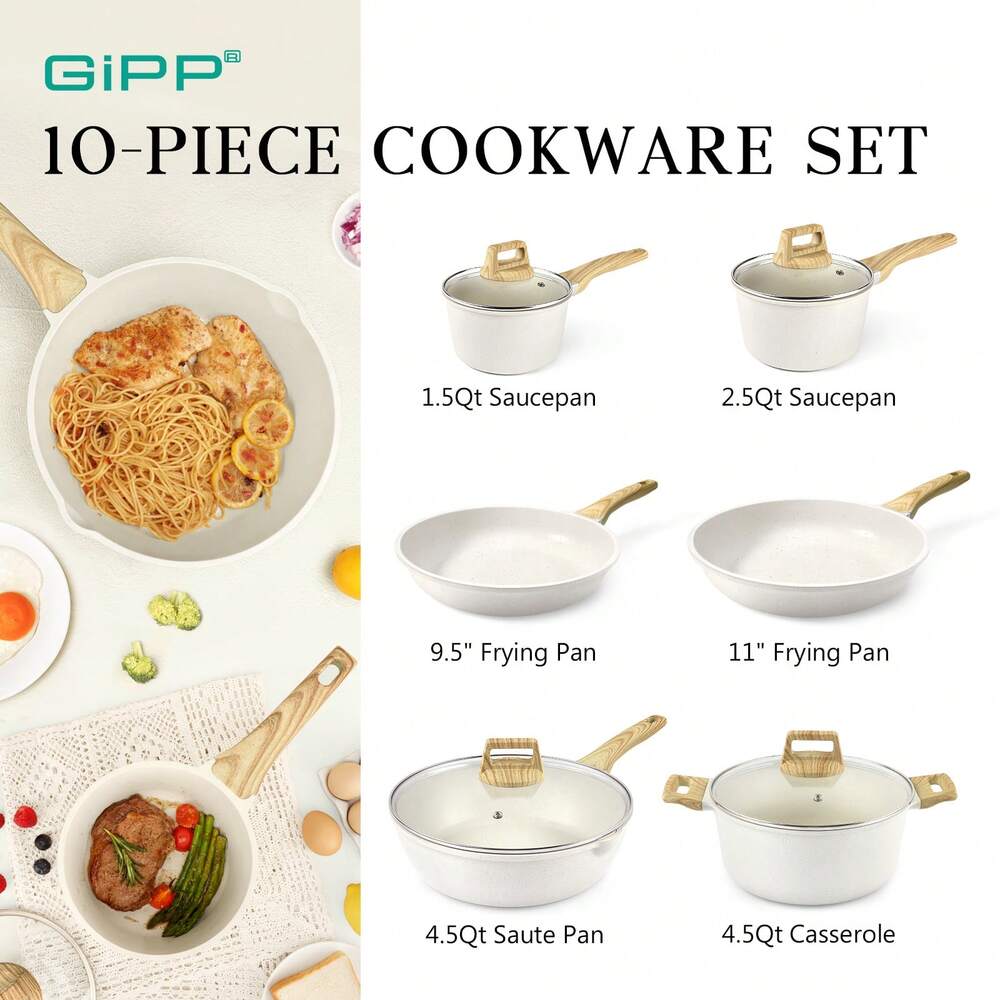 10pcs Non Stick Granite Cookware Set Induction Safe Pots And Pans With Frying Pans Saucepans All Stove Compatible Kitchen Cooking Set