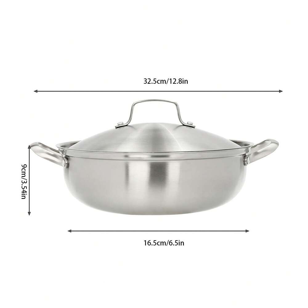 26cm Stainless Steel Cooking Pot Non Stick Induction Hot Pot Heavy Duty Soup Stew Pan With Lid Durable Kitchen Cookware For Daily Use