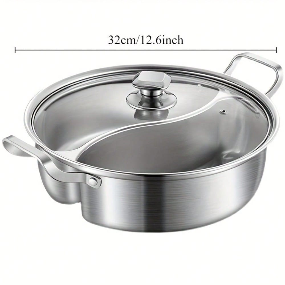 32cm Dual Flavor Stainless Steel Hot Pot With Lid Thickened Design Induction Compatible Household Soup Pot For Kitchen Cooking Tool