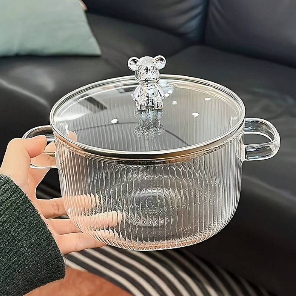 Glass Cooking Pot Heat Resistant Transparent Saucepan With Lid Pasta Noodle Milk Soup Baby Food Household Kitchen Cookware Daily Use