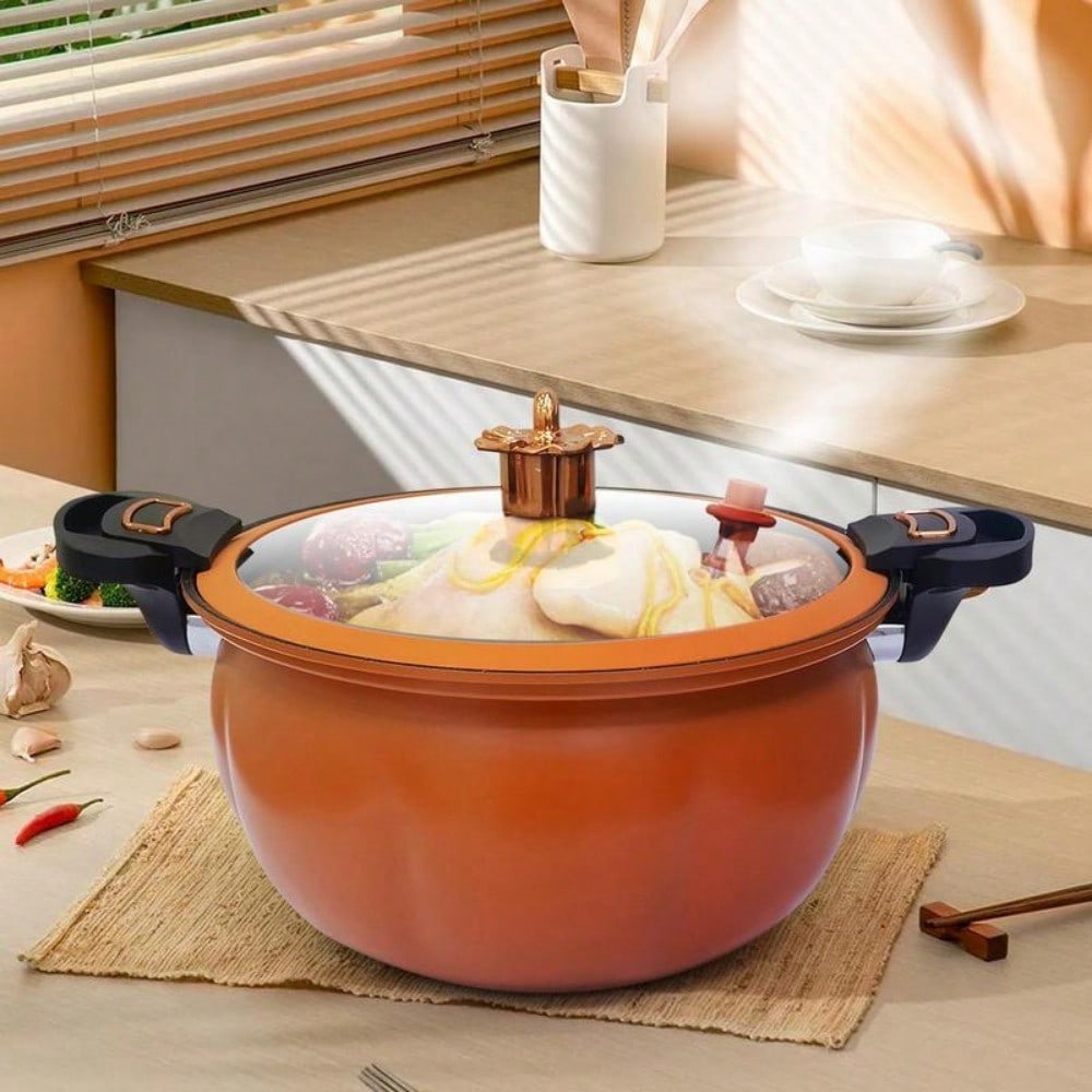Large Capacity Pumpkin Shaped Cooking Pot Non Stick Micro Pressure Soup Stew Pot Heat Resistant Kitchen Cookware Induction Gas Stove