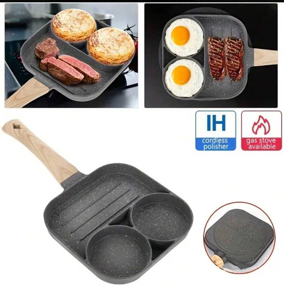 Non Stick Pancake Pan With 3 Cups Egg Frying Pan Breakfast Cookware For Gas Stove Induction Cooker Durable Kitchen Utensils Daily Use