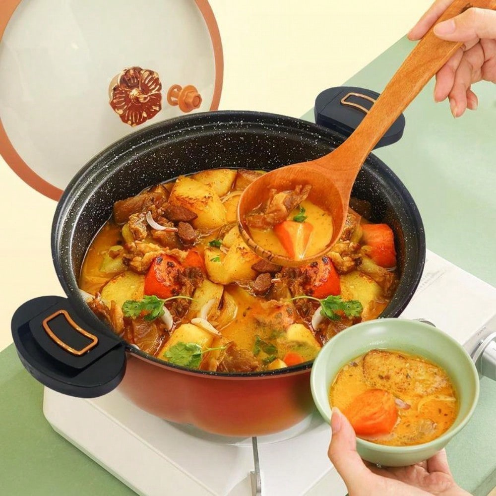 Large Capacity Pumpkin Shaped Cooking Pot Non Stick Micro Pressure Soup Stew Pot Heat Resistant Kitchen Cookware Induction Gas Stove