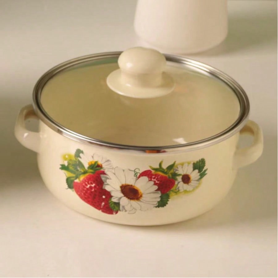 Vintage Floral Enamel Stockpot Set 3pcs Heavy Duty Cooking Pots With Lids Handles Retro Style For Soups Stews Gas Induction Kitchenware