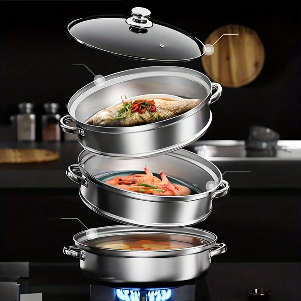 3 Tier Stainless Steel Steamer Pot Set With Lids Multifunction Stockpot Super Thick Steaming Cookware For Vegetables Kitchen Restaurant