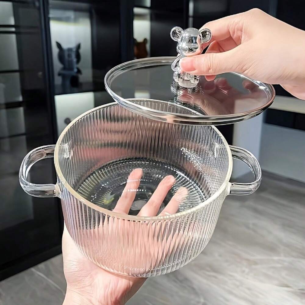 Glass Cooking Pot Heat Resistant Transparent Saucepan With Lid Pasta Noodle Milk Soup Baby Food Household Kitchen Cookware Daily Use