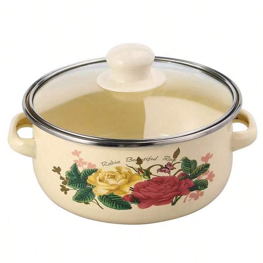 Vintage Floral Enamel Stockpot Set 3pcs Heavy Duty Cooking Pots With Lids Handles Retro Style For Soups Stews Gas Induction Kitchenware