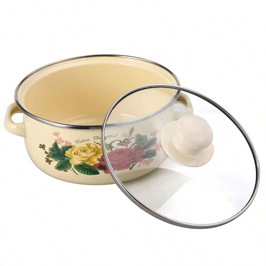 Vintage Floral Enamel Stockpot Set 3pcs Heavy Duty Cooking Pots With Lids Handles Retro Style For Soups Stews Gas Induction Kitchenware