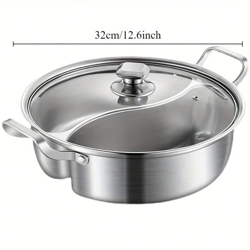 32cm Dual Flavor Stainless Steel Hot Pot With Lid Thickened Design Induction Compatible Household Soup Pot For Kitchen Cooking Tool
